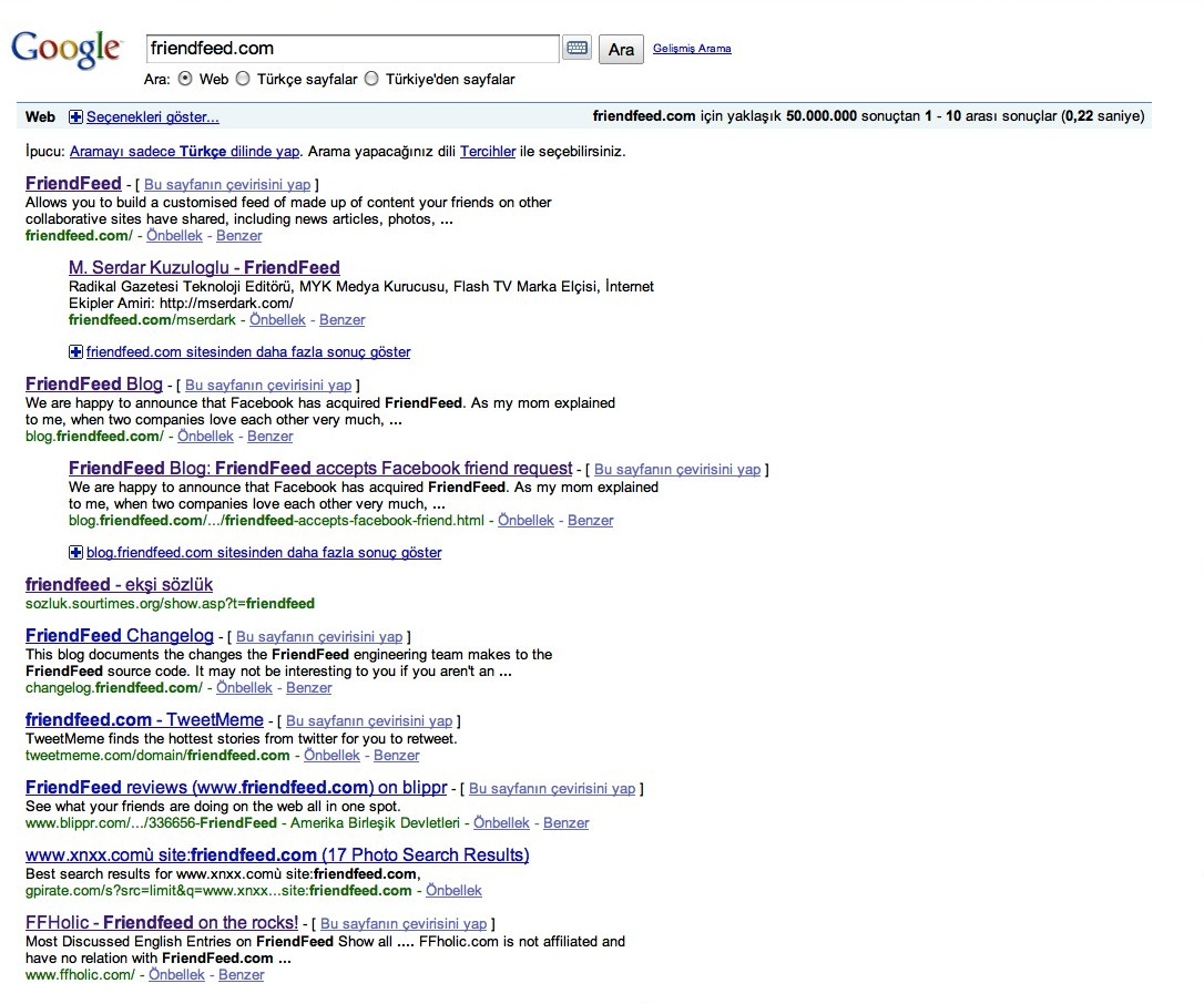 friendfeed on google